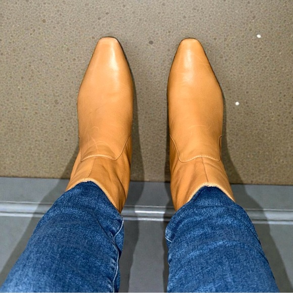 Madewell Dimes Tan Leather Pointed Toe Kitten Heel Y2K Ankle Boots Size 8.5 - Picture 3 of 12